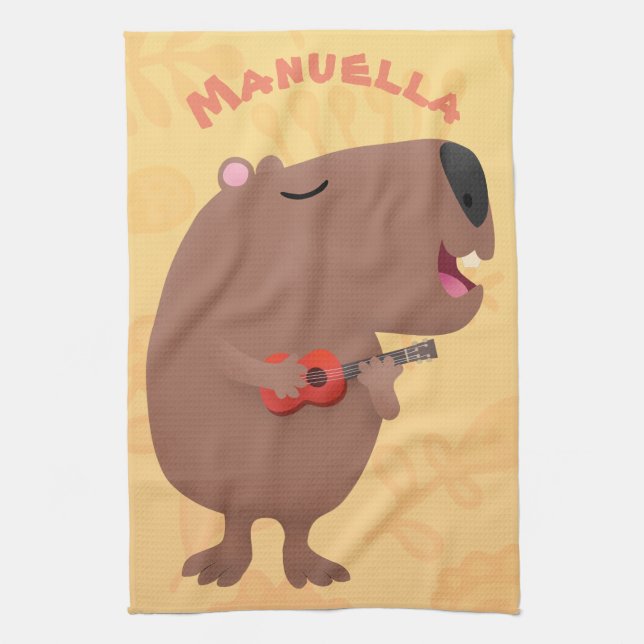 Paño De Cocina Ilustracion personalizado de capybara ukulele cant (Vertical)