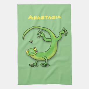 Paño De Cocina Ilustracion personalizado de lagarto de gecko verd