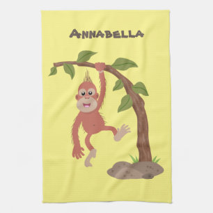 Paño De Cocina Ilustracion personalizado de orangután bebé feliz