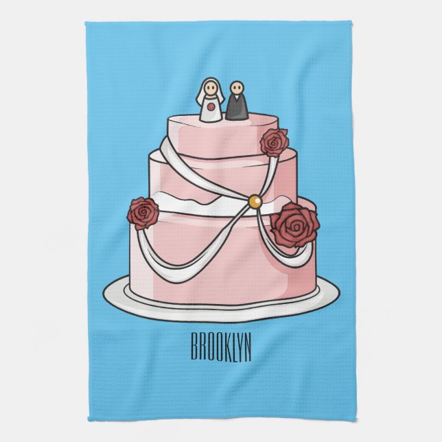 Paño De Cocina ilustracion personalizado de pastel boda (Vertical)
