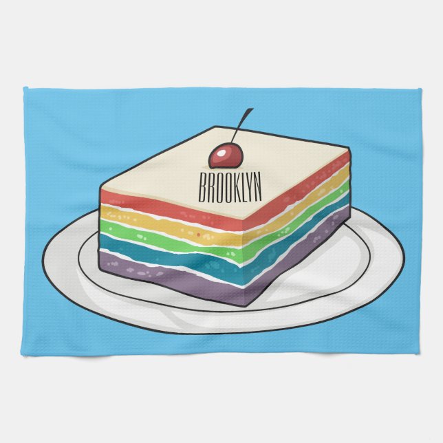 Paño De Cocina Ilustracion personalizado de pastel de arcoiris (Horizontal)