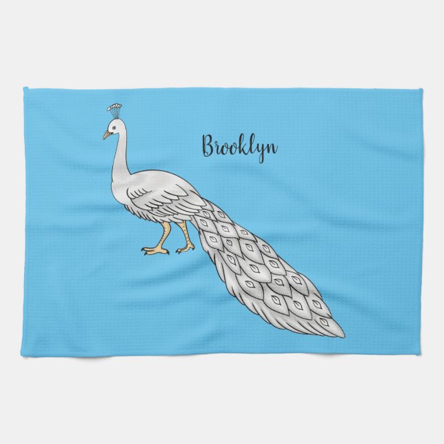 Paño De Cocina Ilustracion personalizado de pavo real blanco (Horizontal)