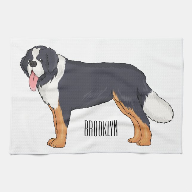 Paño De Cocina Ilustracion personalizado de perro de montaña de B (Horizontal)