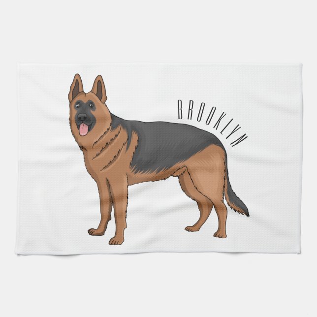 Paño De Cocina Ilustracion personalizado de perro pastor alemán (Horizontal)