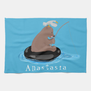 Paño De Cocina Ilustracion personalizado de pesca de cachorro de 