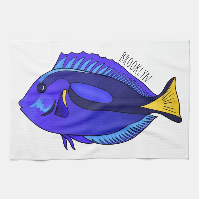 Paño De Cocina Ilustracion personalizado de pescado tang azul (Horizontal)