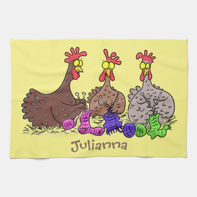 Paño De Cocina Ilustracion personalizado de pollos de punto diver (Horizontal)