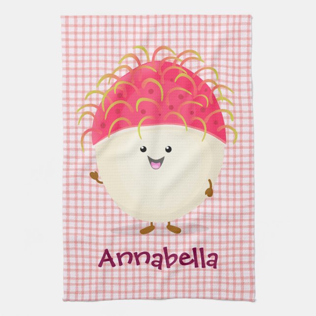 Paño De Cocina Ilustracion personalizado de rambután rosa suave (Vertical)