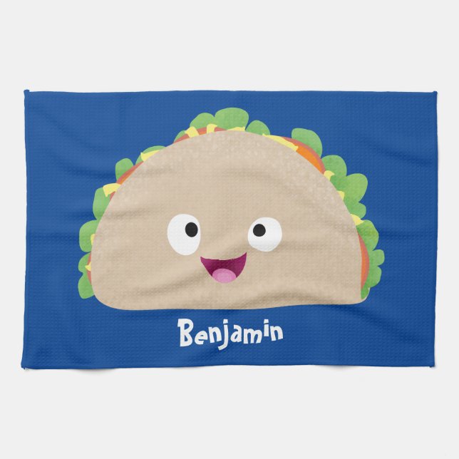 Paño De Cocina Ilustracion personalizado de taco alegre sonriente (Horizontal)