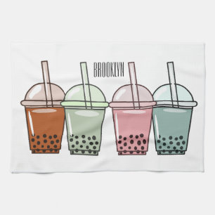 Paño De Cocina Ilustracion personalizado de té de burbujas