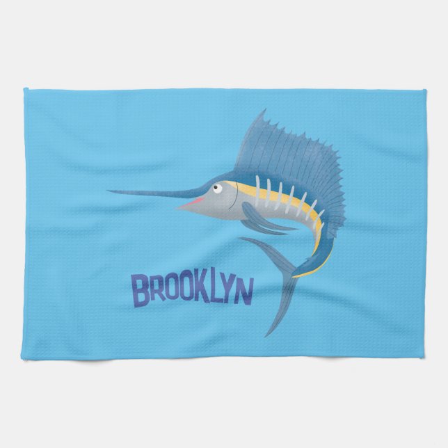 Paño De Cocina Ilustracion personalizado divertido de pez espada (Horizontal)