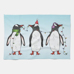 Paño De Cocina Ilustracion Pingüinos de tres Navidades festivos
