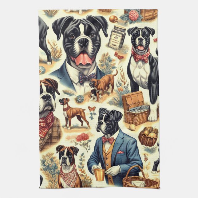 Paño De Cocina Ilustracion retro boxer de perro (Vertical)