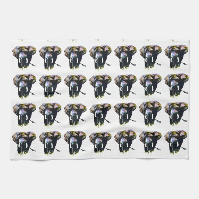Paño De Cocina Ilustracion retro de elefante de arte pop (Horizontal)