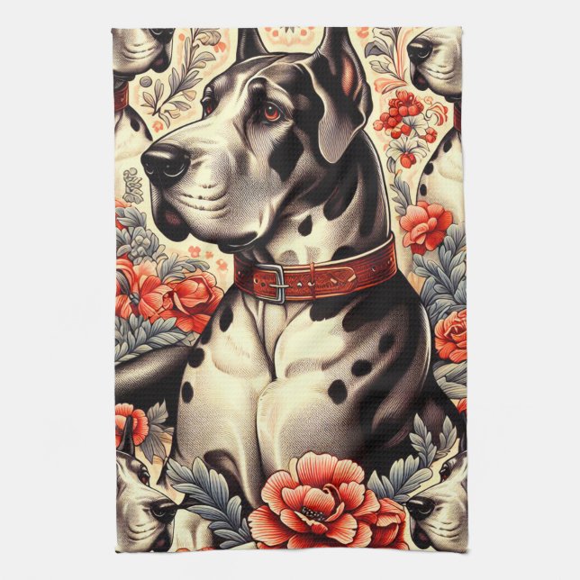 Paño De Cocina Ilustracion Retro Great Dane (Vertical)
