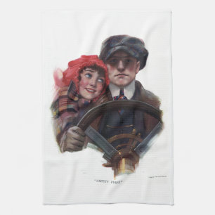 Paño De Cocina Ilustración romántica de invierno de coche clásico