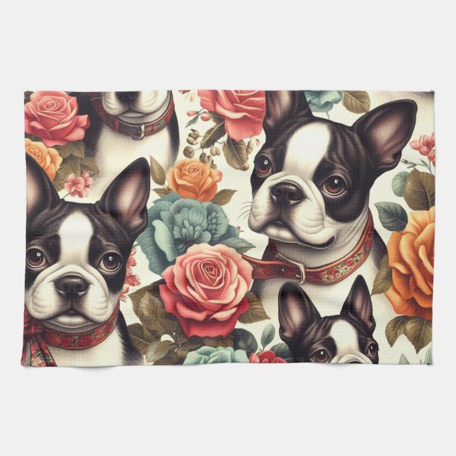 Paño De Cocina Ilustracion Terrier de Boston (Horizontal)