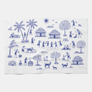 Paño De Cocina Ilustración Tribal India Arte Warli