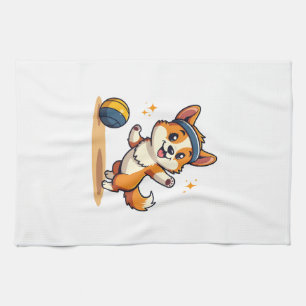Paño De Cocina Ilustración vectorial de perro Corgi vintage jugan