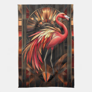 Paño De Cocina Ilustracion vibrante Art Deco Flamingo