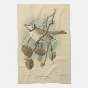Paño De Cocina Ilustración vintage de carbonero coronado europeo