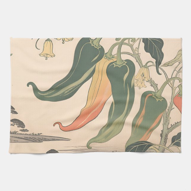 Paño De Cocina Ilustración Vintage de Pimiento (Horizontal)