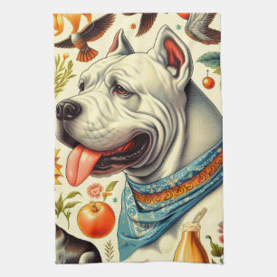 Paño De Cocina Ilustracion Vintage Dogo Argentino
