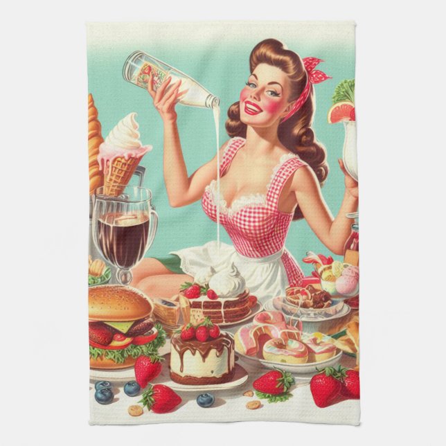 Paño De Cocina Ilustracion Vintage Food Pin Up (Vertical)