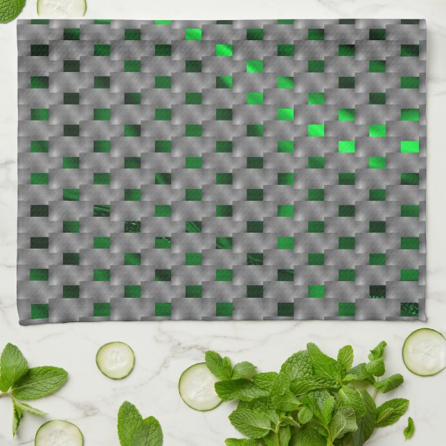 Paño De Cocina Imagen verde bajo placas grises, cuadrados oblongo (Doblado)
