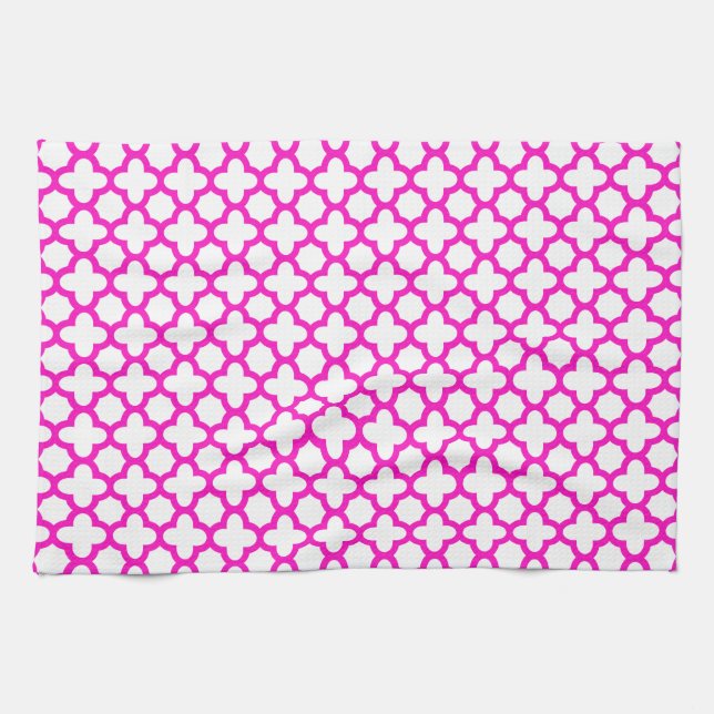 Paño De Cocina Impactante patrón de quatrefoil rosa (Horizontal)