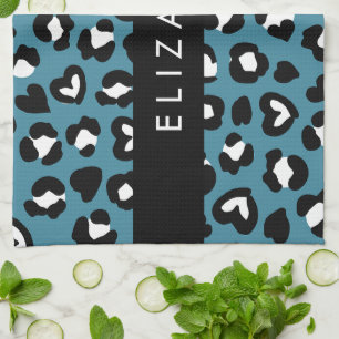 Paño De Cocina Impresión animal, Leopardo azul, corazón, tu nombr