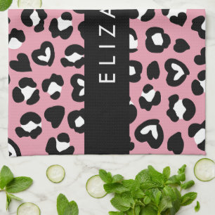 Paño De Cocina Impresión animal, Leopardo rosa, corazón, tu nombr