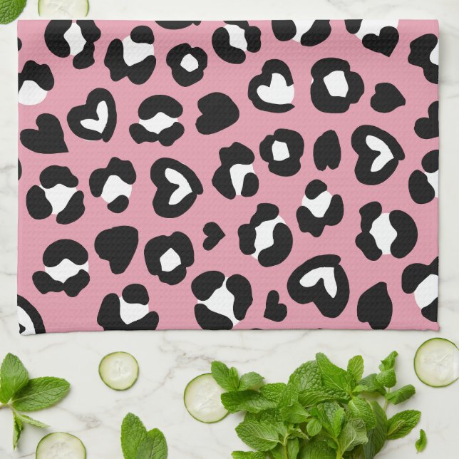Paño De Cocina Impresión animal, leopardo rosado, puntos de chita (Doblado)