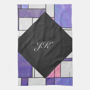 Paño De Cocina Impresión blanca rosada morada mondriana