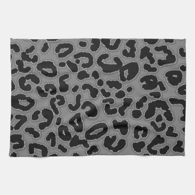 Paño De Cocina Impresión de animales de leopardo gris oscuro (Horizontal)