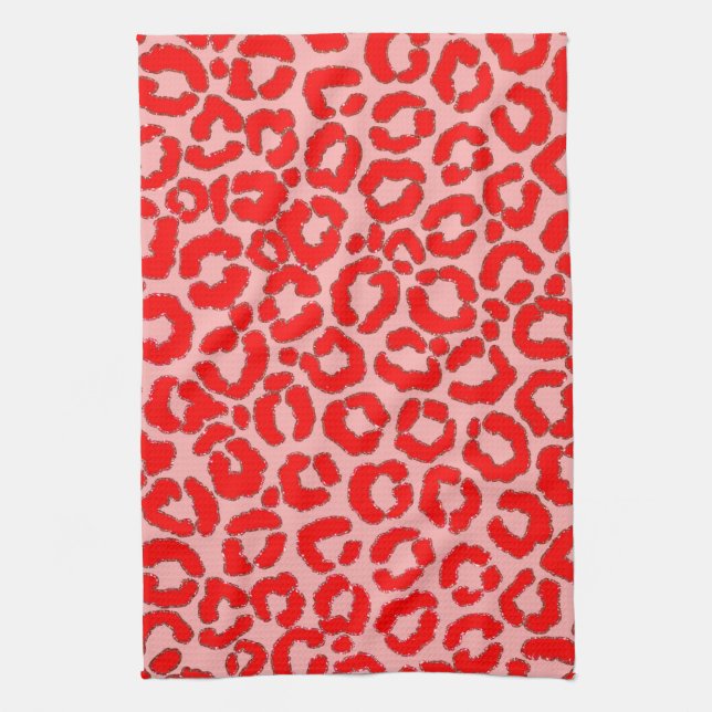 Paño De Cocina Impresión de animales de Leopardo Rojo Negra Moder (Vertical)