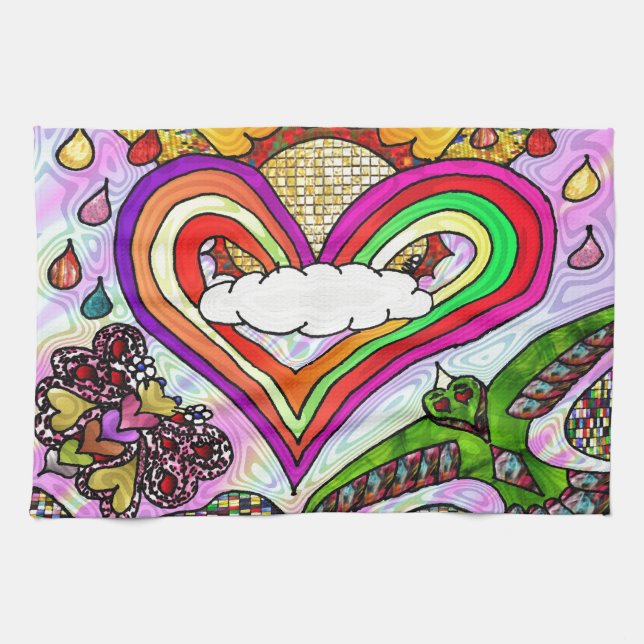 Paño De Cocina Impresión de arte de corazón de arcoíris psicodéli (Horizontal)