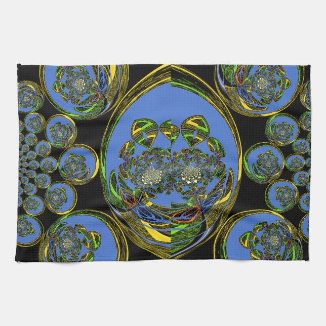 Paño De Cocina Impresión de arte en Kaleidoscope azul y amarillo (Horizontal)