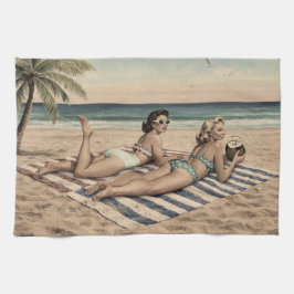 Paño De Cocina Impresión de Arte Pinup de Playa Vintage | Chicas