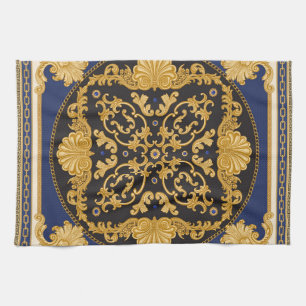 Paño De Cocina Impresión de Bandana: Oro azul negro.
