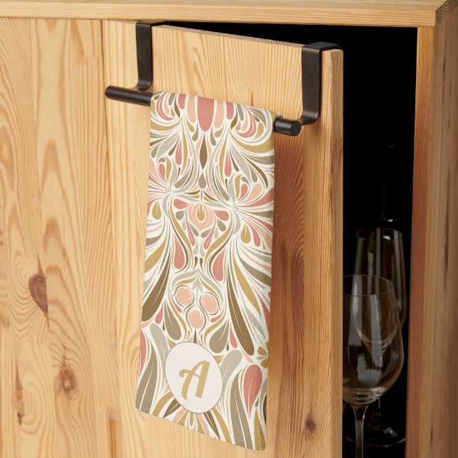 Paño De Cocina Impresión de Boho con monograma retro (Pliegue de tercios)