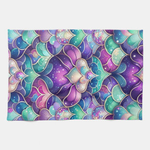 Paño De Cocina Impresión de cola de sirena Verde azulada púrpura