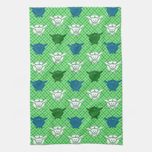Paño De Cocina Impresión de conejo japonés, verde, azul y blanco