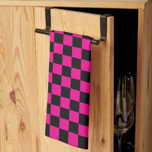 Paño De Cocina Impresión de cuadros rosa intenso y negro