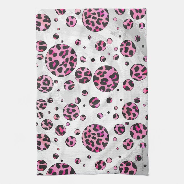 Paño De Cocina Impresión de dot de polka leopardo negro y rosa ca (Vertical)