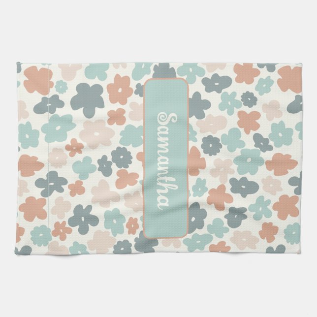 Paño De Cocina Impresión de flores de Boho retro pastel (Horizontal)