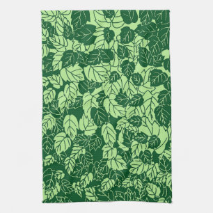 Paño De Cocina Impresión de hoja japonesa, verde esmeralda y lima