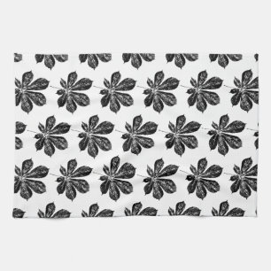 Paño De Cocina Impresión de hojas de castaño en blanco y negro