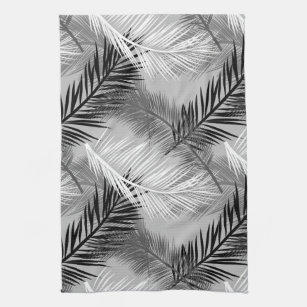 Paño De Cocina Impresión de hojas de palma, gris / gris, negro y 