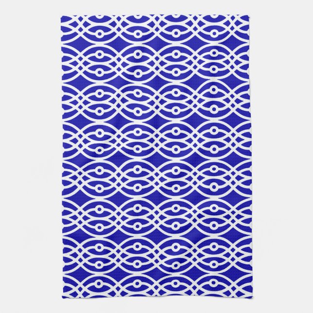 Paño De Cocina Impresión de kimono, azul cobalto y blanco (Vertical)